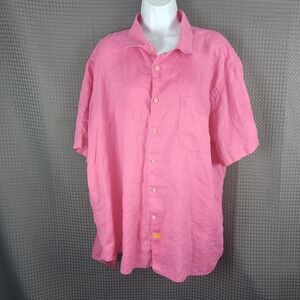 Pol Cotton Sport Linen Shirt Men's XL Pink Short Sleeve Button Front Natural